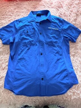 Harley-Davidson Men's Button-Down Short Sleeve Shirt - Bright Blue